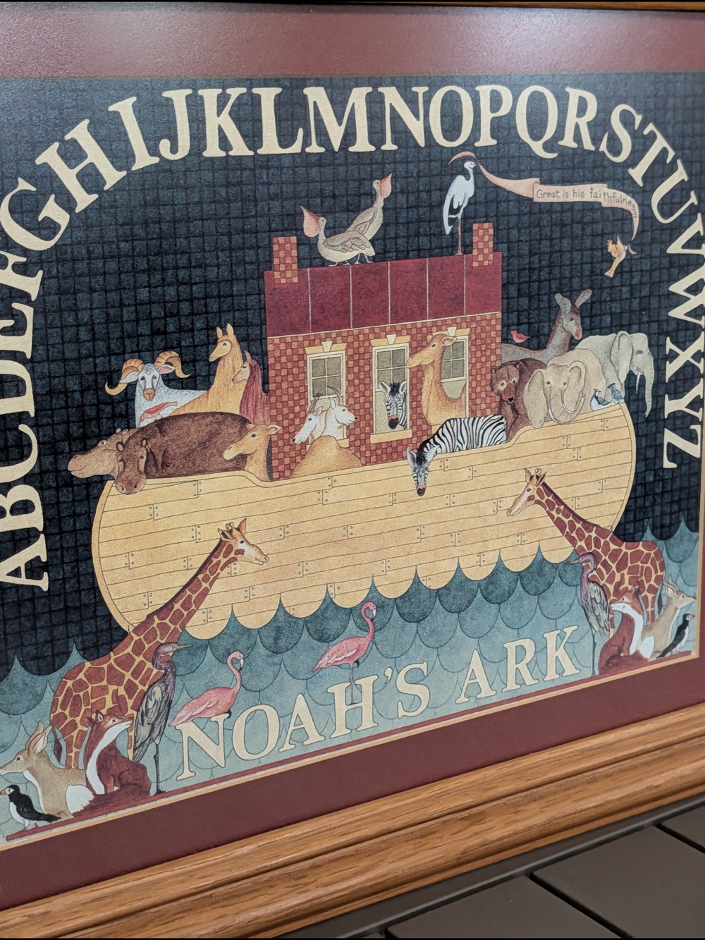 Vintage(1990) Ellen Stouffer ~ Noah's Ark Framed Wall Art With ABC Border - Picture 3 of 12